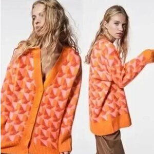 Zara Geometric Print Oversized Cardigan Sweater